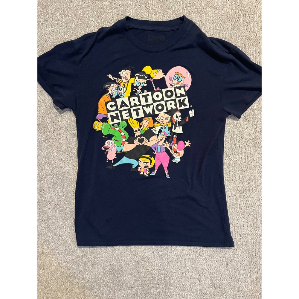 Cartoon Network Vintage vtg Blue Graphic T-Shirt Johnny Bravo Dexter Large